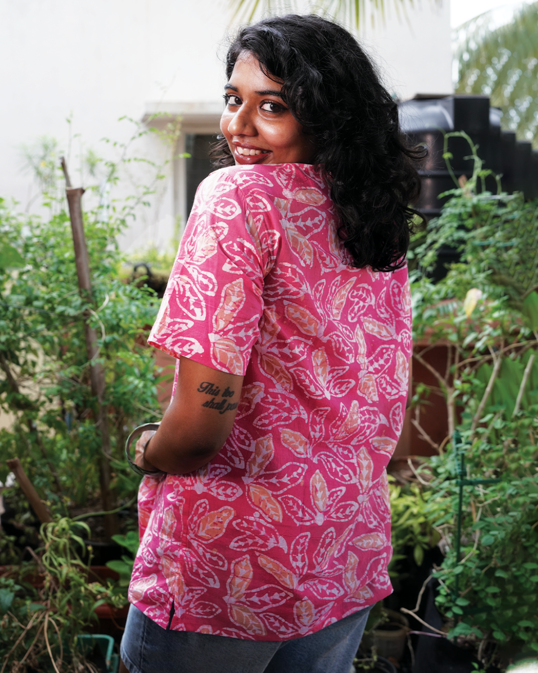 BATIK PINK LEAF SHIRT