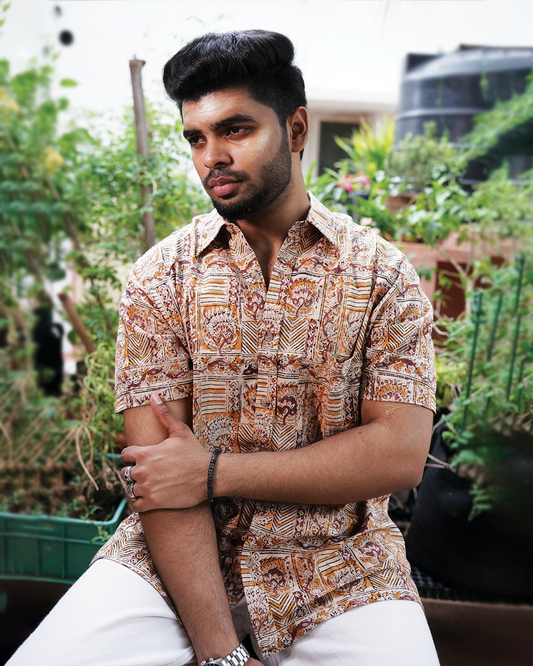 KALAMKARI MUSTARD TERACOTTA FLORAL SHIRT