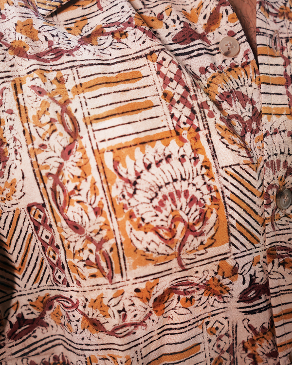 KALAMKARI MUSTARD TERACOTTA FLORAL SHIRT