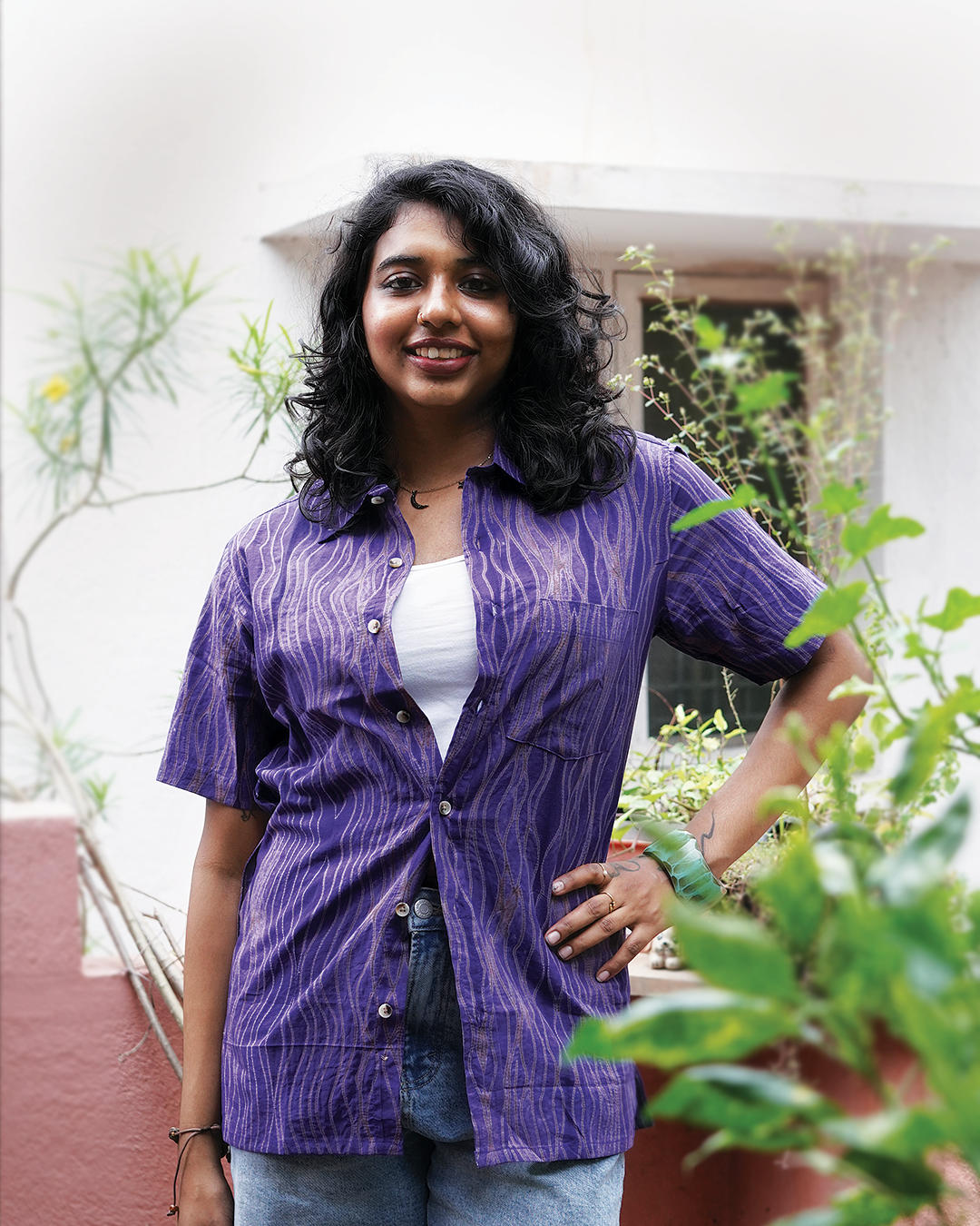 SHIBORI LAVENDER WAVES SHIRT