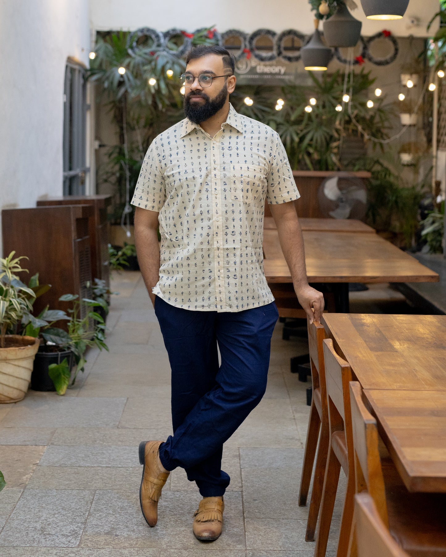 AJRAKH INDIGO BUTTI SHIRT