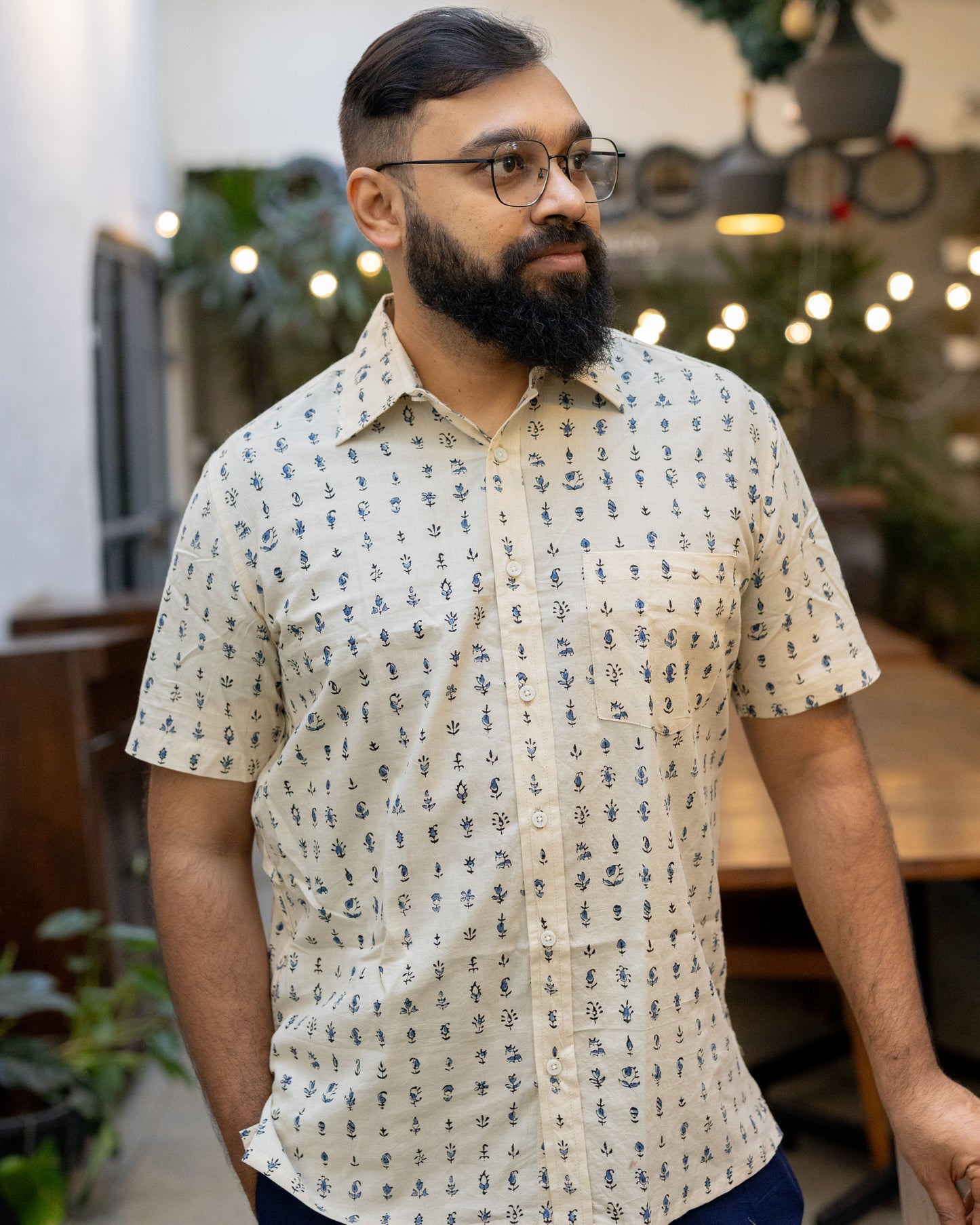 AJRAKH INDIGO BUTTI SHIRT