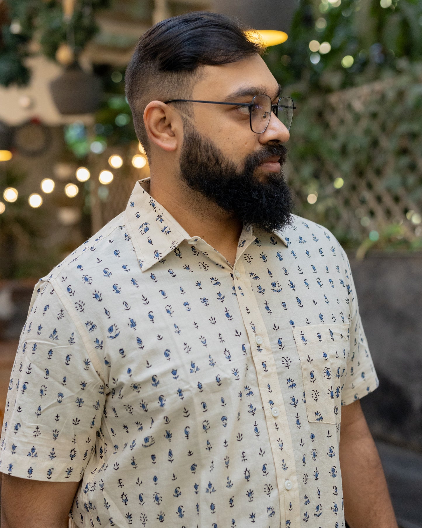 AJRAKH INDIGO BUTTI SHIRT