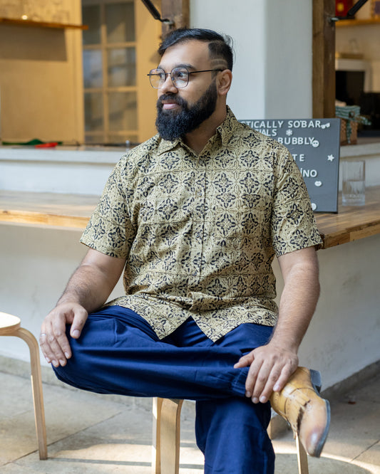 KALAMKARI MUSTARD GEOMETRIC SHIRT