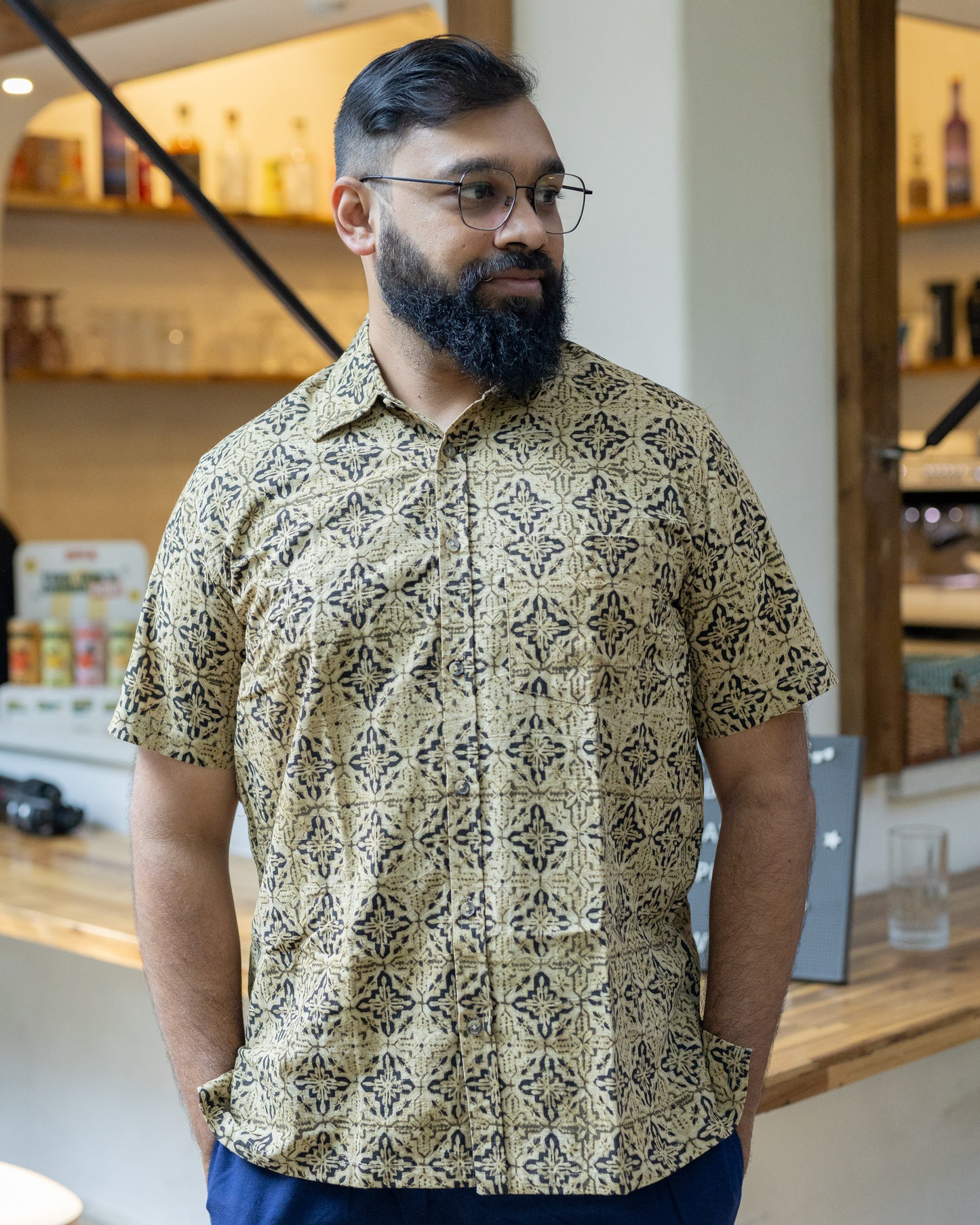 KALAMKARI MUSTARD GEOMETRIC SHIRT
