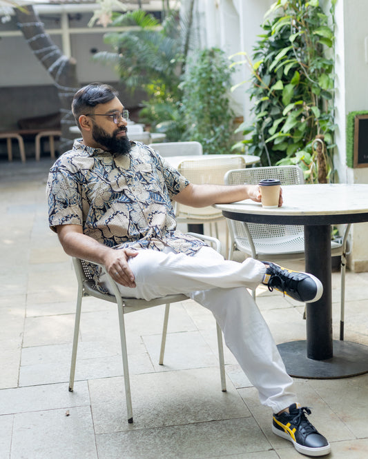 KALAMKARI INDIGO BIG FLORAL SHIRT