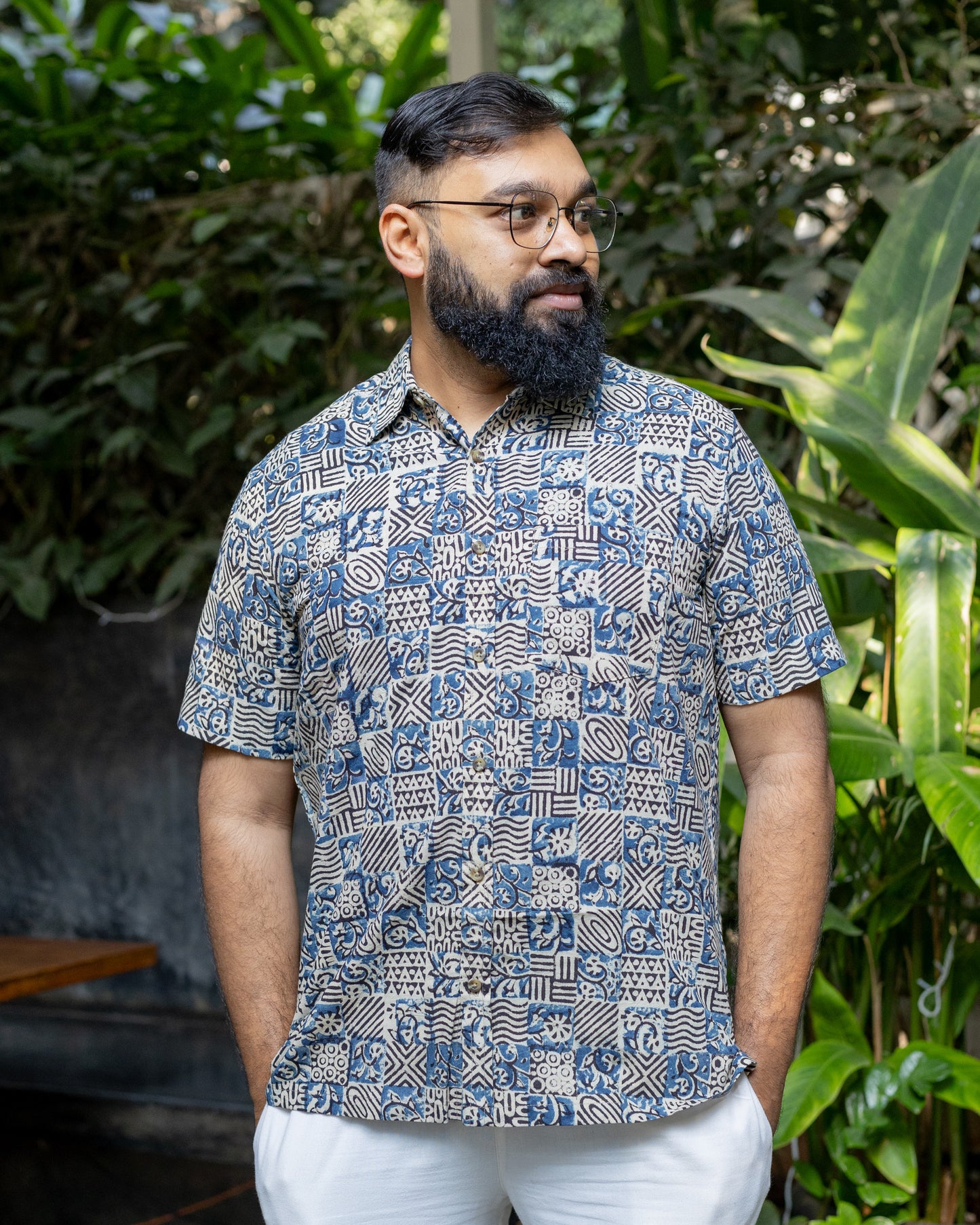 KALAMKARI INDIGO SQUARE SHIRT