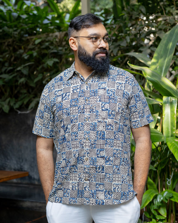 KALAMKARI INDIGO SQUARE SHIRT