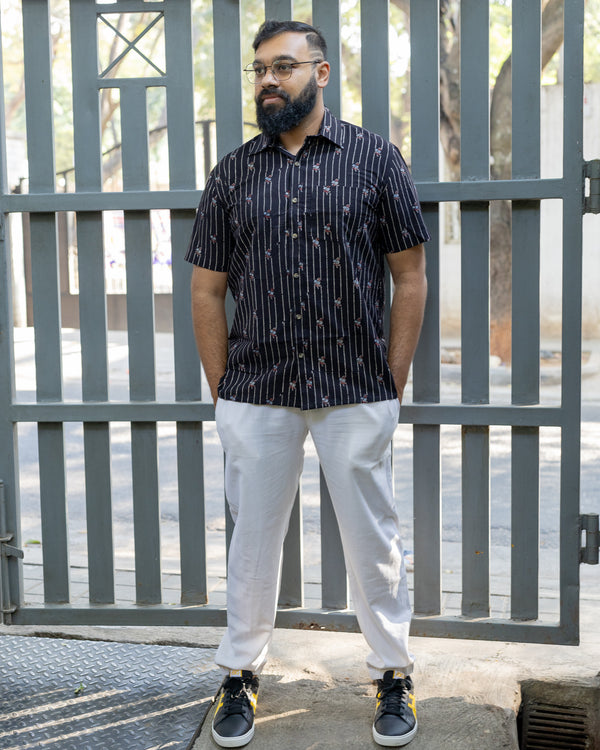 AJRAKH BLACK LINES SHIRT