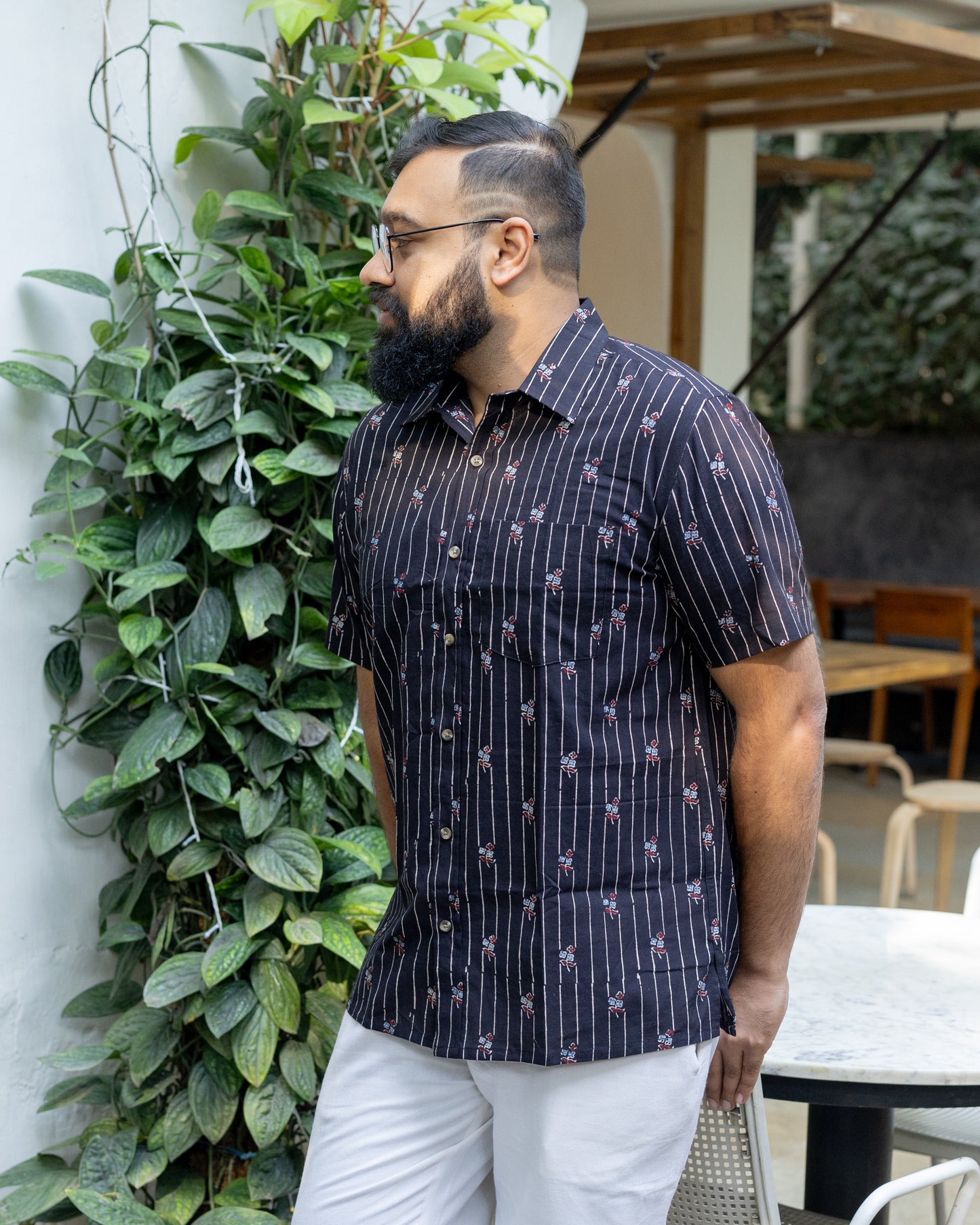 AJRAKH BLACK LINES SHIRT