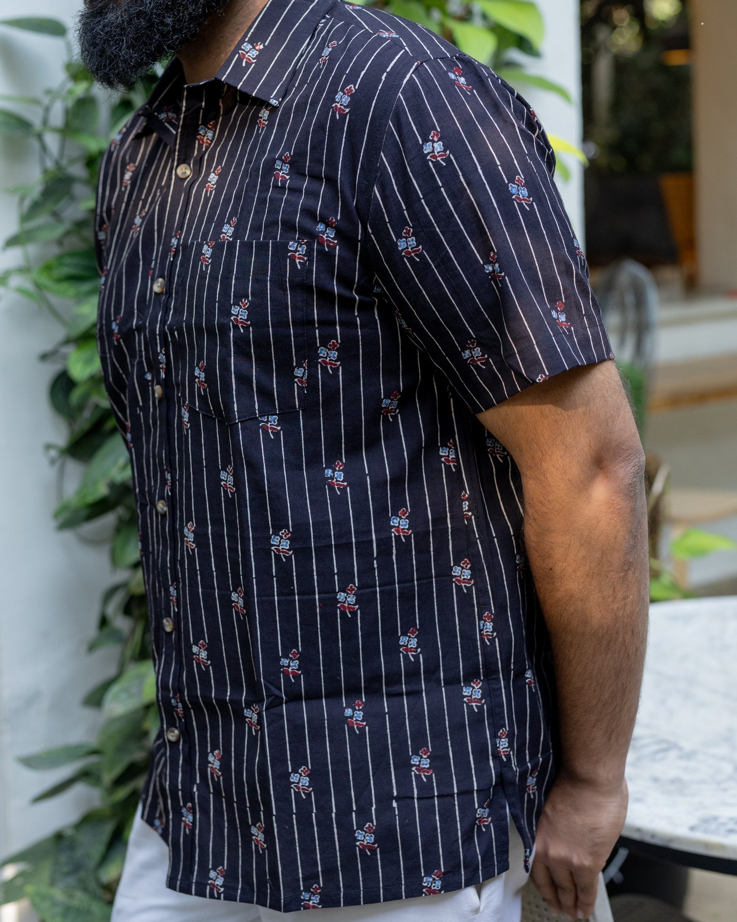 AJRAKH BLACK LINES SHIRT