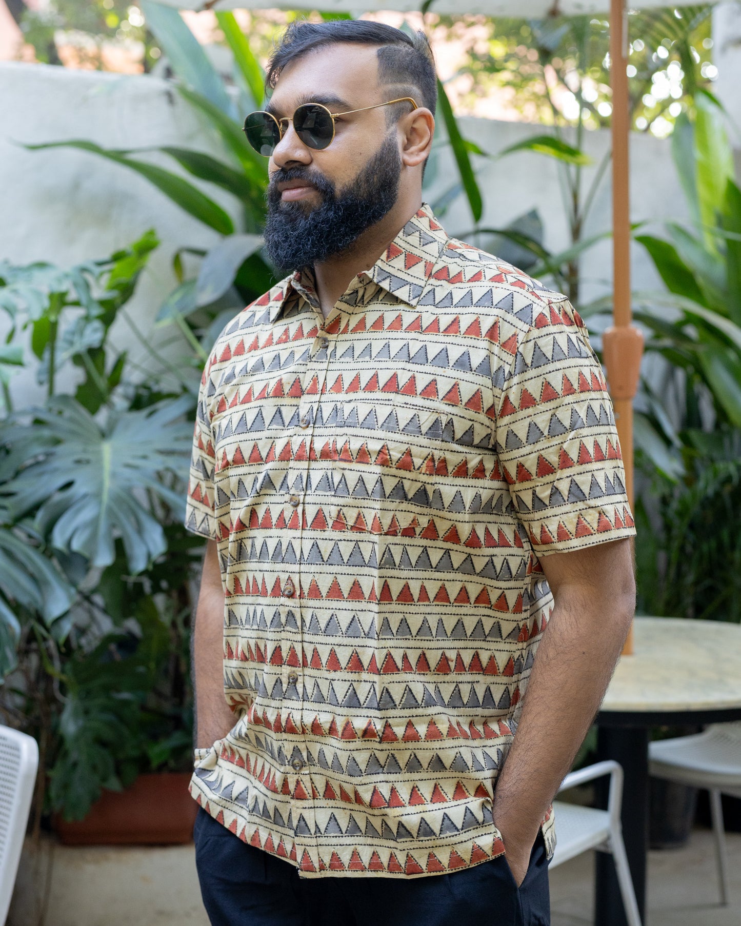 KALAMKARI TERRACOTTA GREY TRIANGLE SHIRT