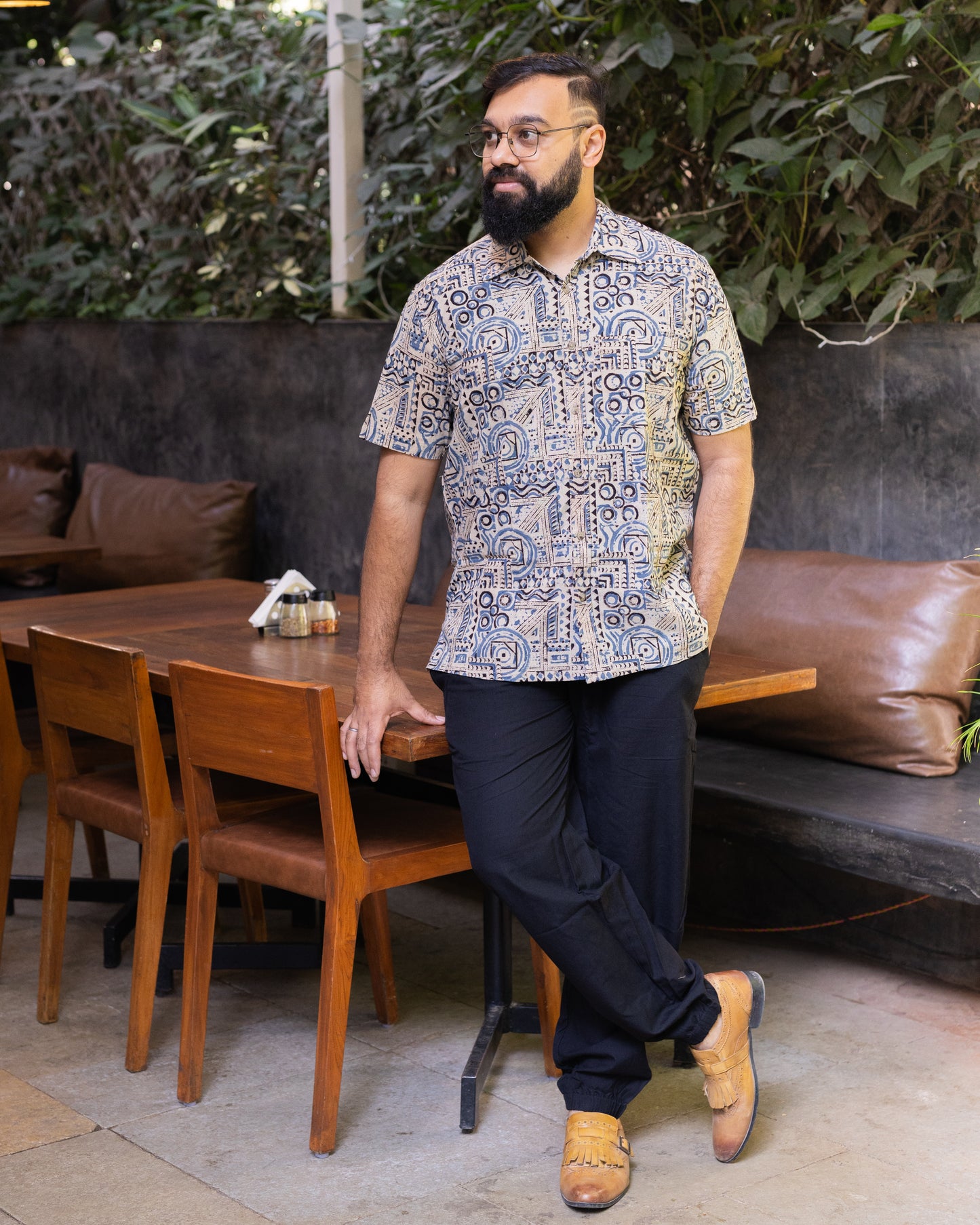 KALAMKARI INDIGO BIG GEOMETRIC SHIRT