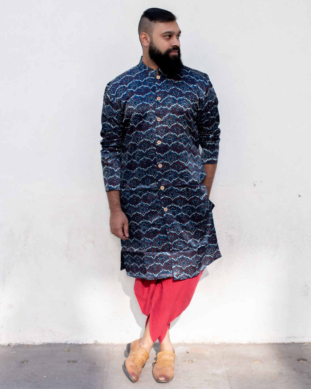 INDIGO MASHRU FLORAL SHERWANI